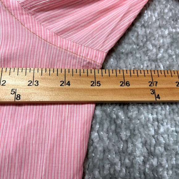 Mens XL Striped Button Down Shirt Floral Trim Long Sleeve Pink Lightweight Linen - Picture 4 of 7